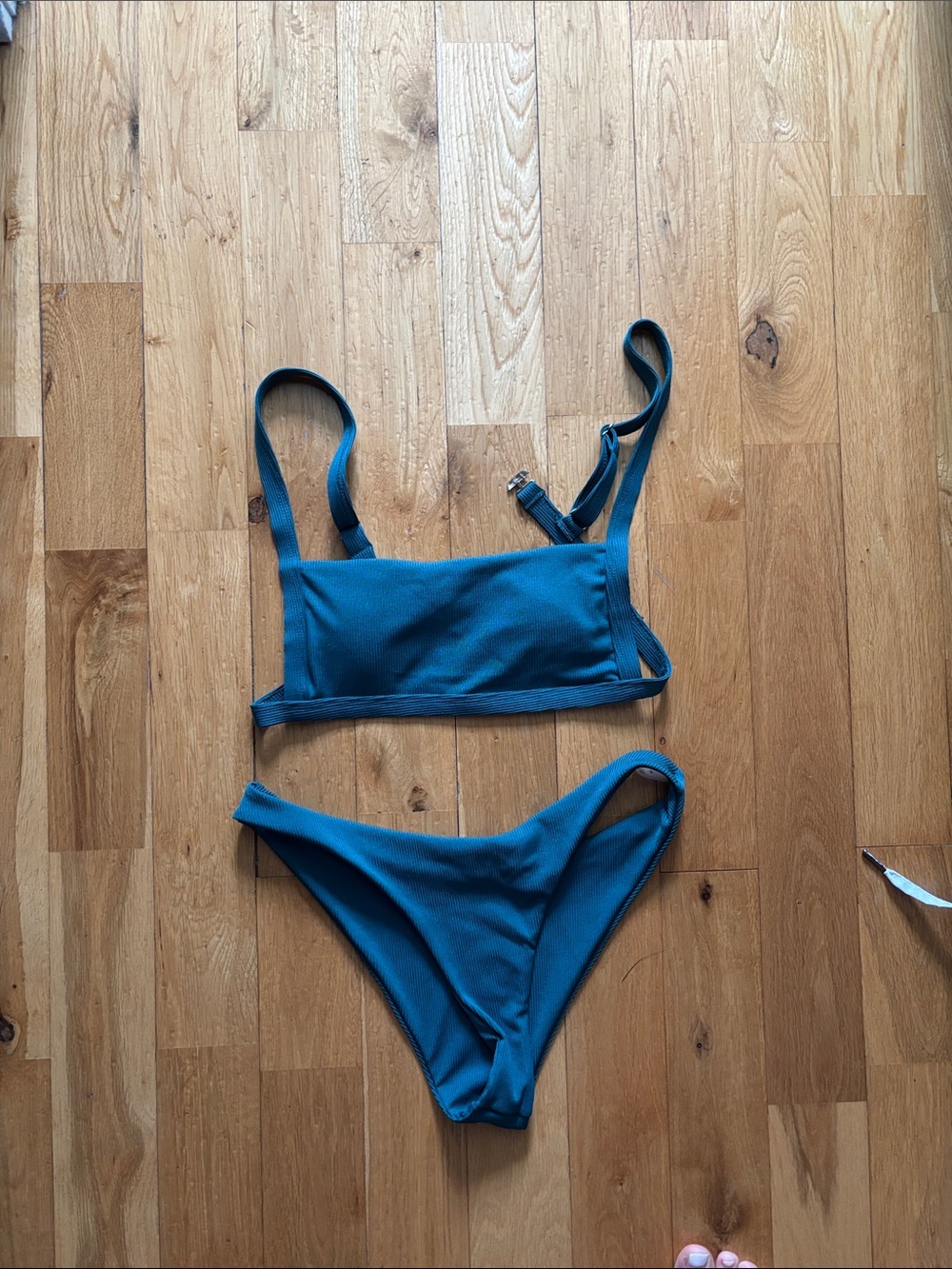 SHEIN Teal Blue Ribbed Bikini Set